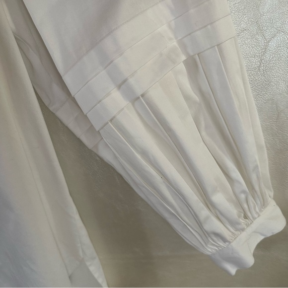 White 3/4 Sleeve Button Down Shirt with Pleated Design - Picture 7 of 16